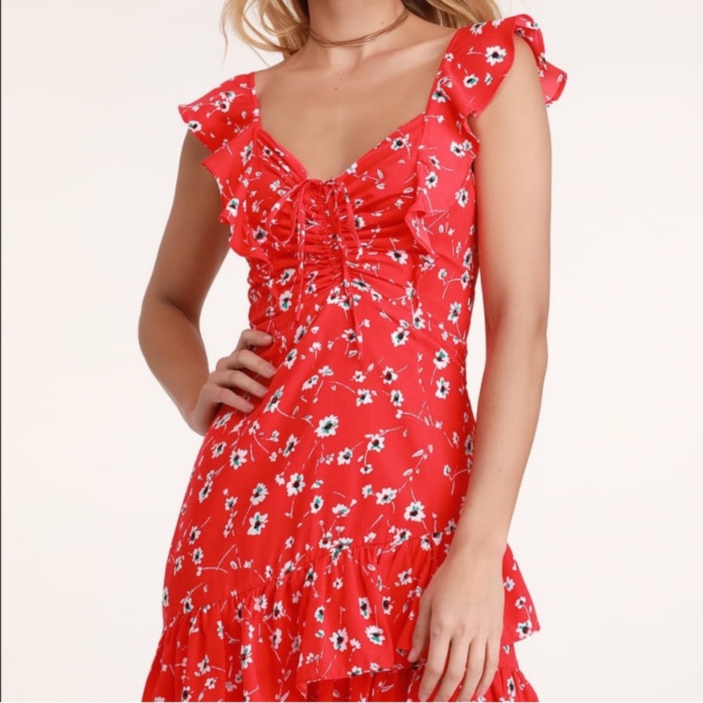LuLus Coral pink ruffled sun dress